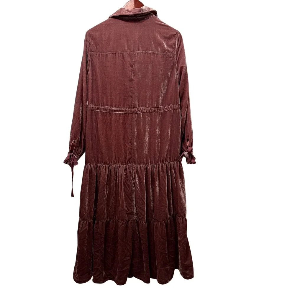 NWT Free People Bella Donna Maxi Duster Coat Mauve Velvet Tiered Pockets Small